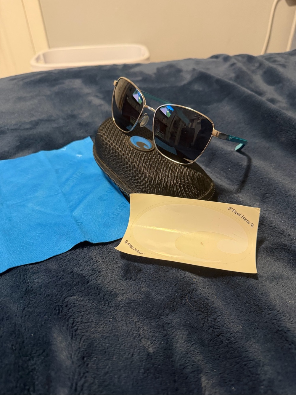 Costa Men's Sunglasses with Teal Temples and Silver Frame